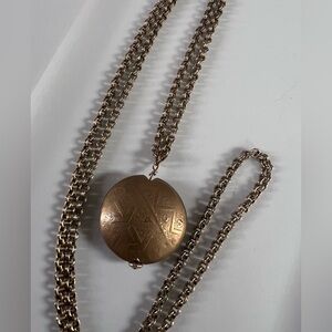 Metal Bead Artist handmade Gold Pendant on vintage chain tribal pattern Necklace